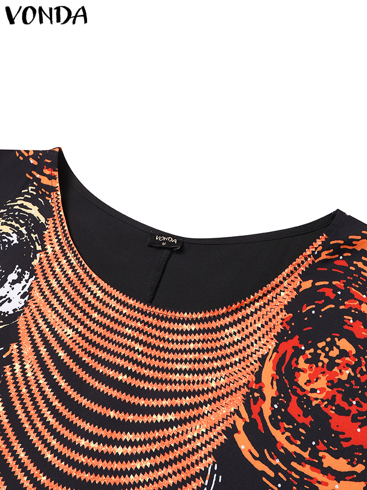 ボンダ-パフスリーブのマキシドレス,ラージサイズ,ラウンドネック,ボヘミアンスタイル,ロングサマードレス,森柄,バケーションウェア,2024