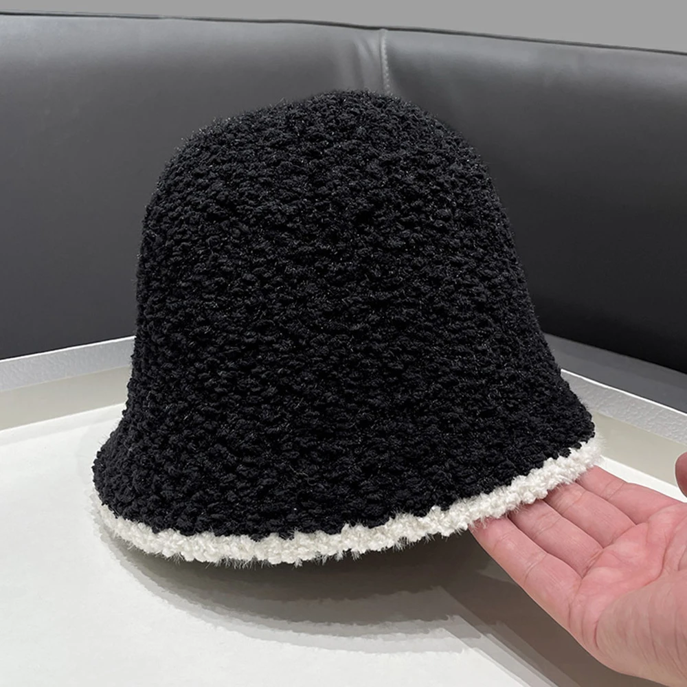 1pc 秋と冬のカラーブロック漁師帽子、女性のファッショナブルな暖かい帽子、ギフトに適した盆地帽子