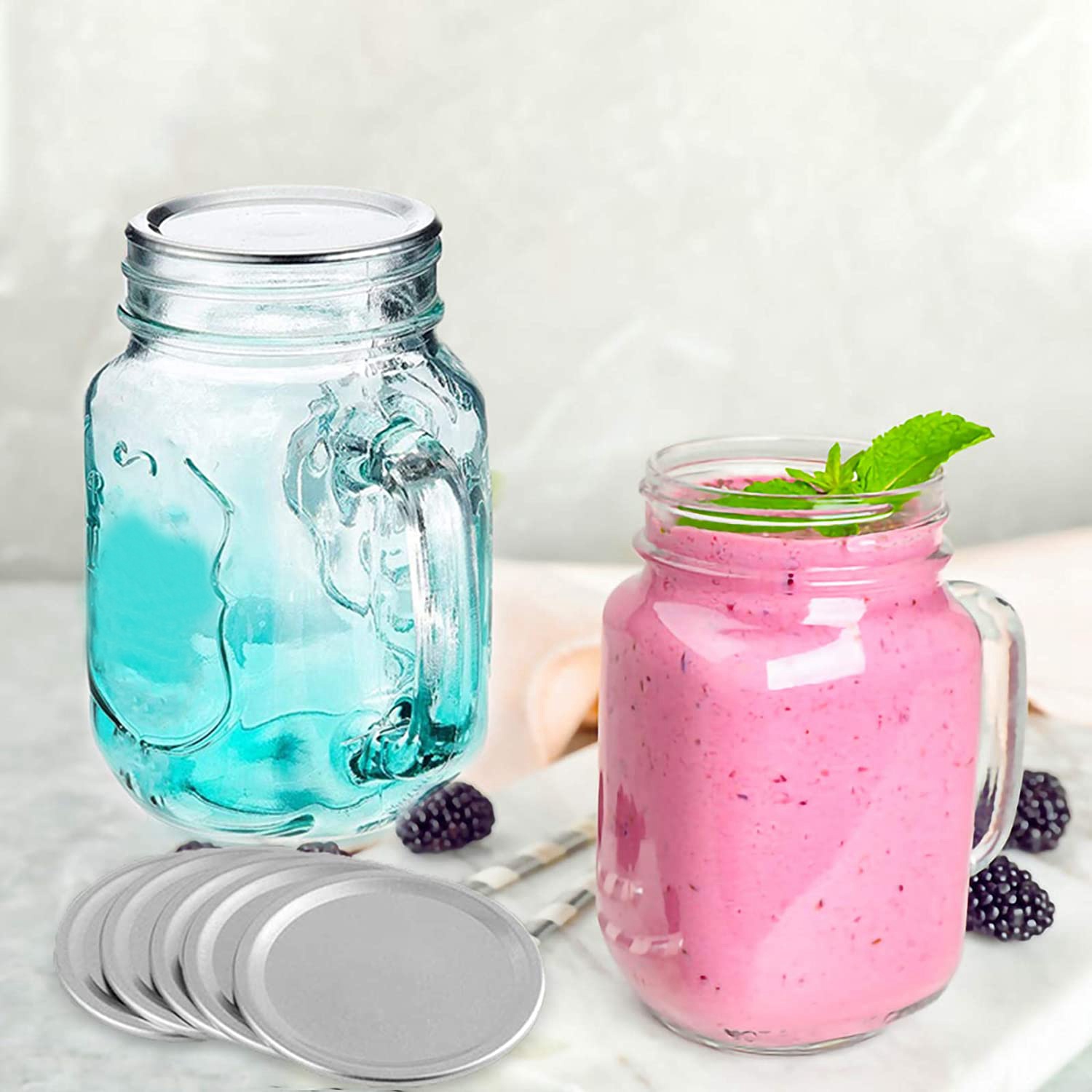 50 Pcs Wide Mouth 86 MM Jar Canning Lids, Reusable Leak Proof Split-Type Silver Lids with Silicone Seals Rings