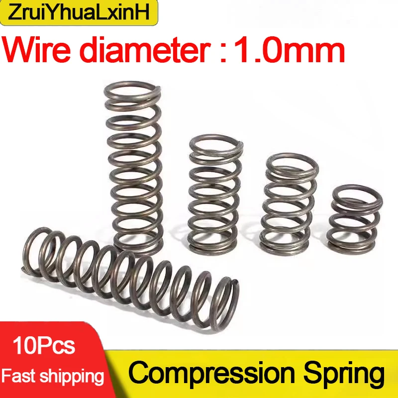 10 unids/lote 1,0mm Micro resorte de compresión pequeño OD 5/6/7/8/9/10/11/12/13/14/15/16/17/18/19/20mm longitud 10mm a 100mm