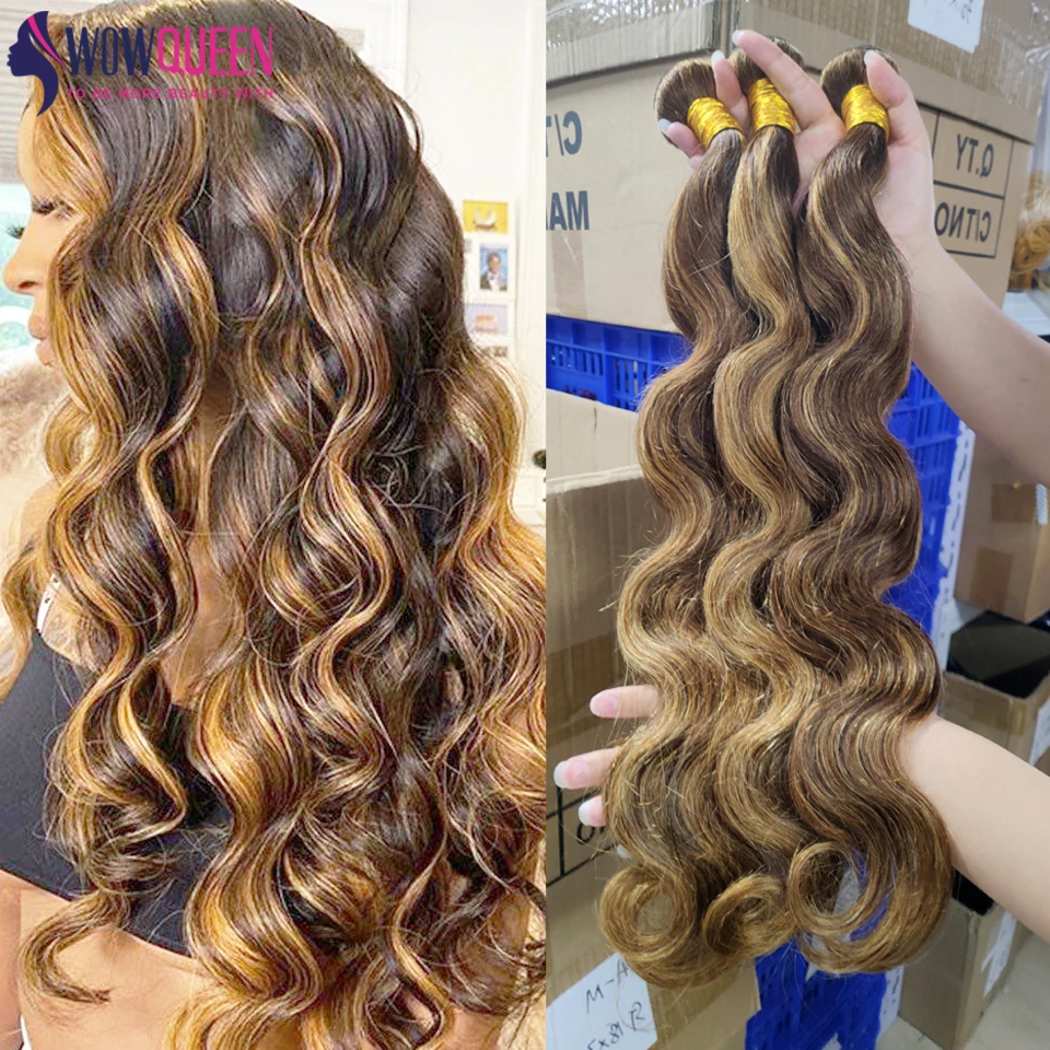 P4/27 destaque onda do corpo pacotes tecer cabelo brasileiro pacotes ombre mel marrom feixes de cabelo humano remy extensões de cabelo
