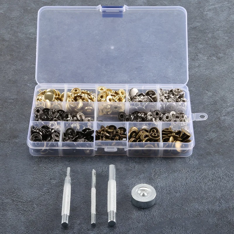 100 Set di chiusure a scatto in pelle Kit, bottoni a pressione con bottoni in metallo da 12.5Mm, bottoni a pressione in pelle a 4 colori per vestiti, borse
