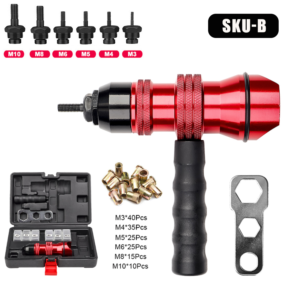 Adaptateur de rivetage de pistolet à écrou de rivet électrique M3 M4 M5 M6 M8 M10, outil d'écrou de rivet sans fil adapté à la perceuse électrique, outil de rivetage manuel
