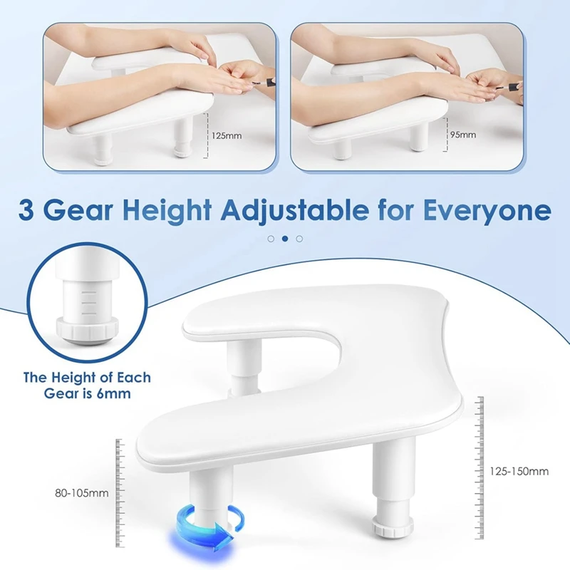 A74P-Repos de braço para manicure para unhas Tech: Apoio de braço ajustável em forma de U para unhas - Descanso de mão de couro PU para manicure