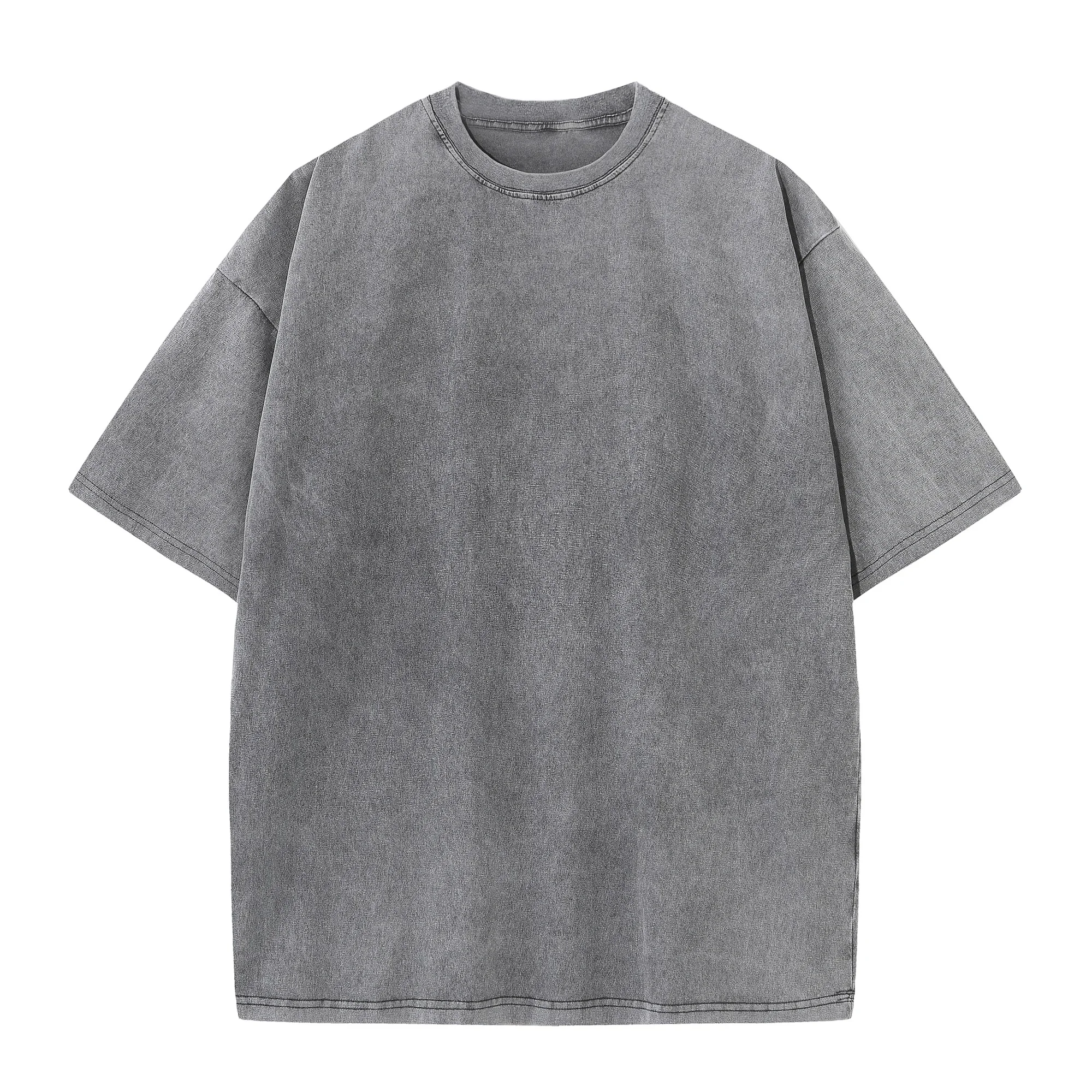 メンズ夏のピュアコットンユーズド加工レトロドロップショルダー Tシャツ無地ルーズカジュアル通気性メンズカジュアル Tシャツトップス