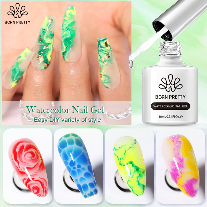 BORN PRETTY 10ml Watercolor Nail Gel Clear Transparent Gradient Flower Effect Semi Permanent Soak Off UV LED Gel Nail Polish