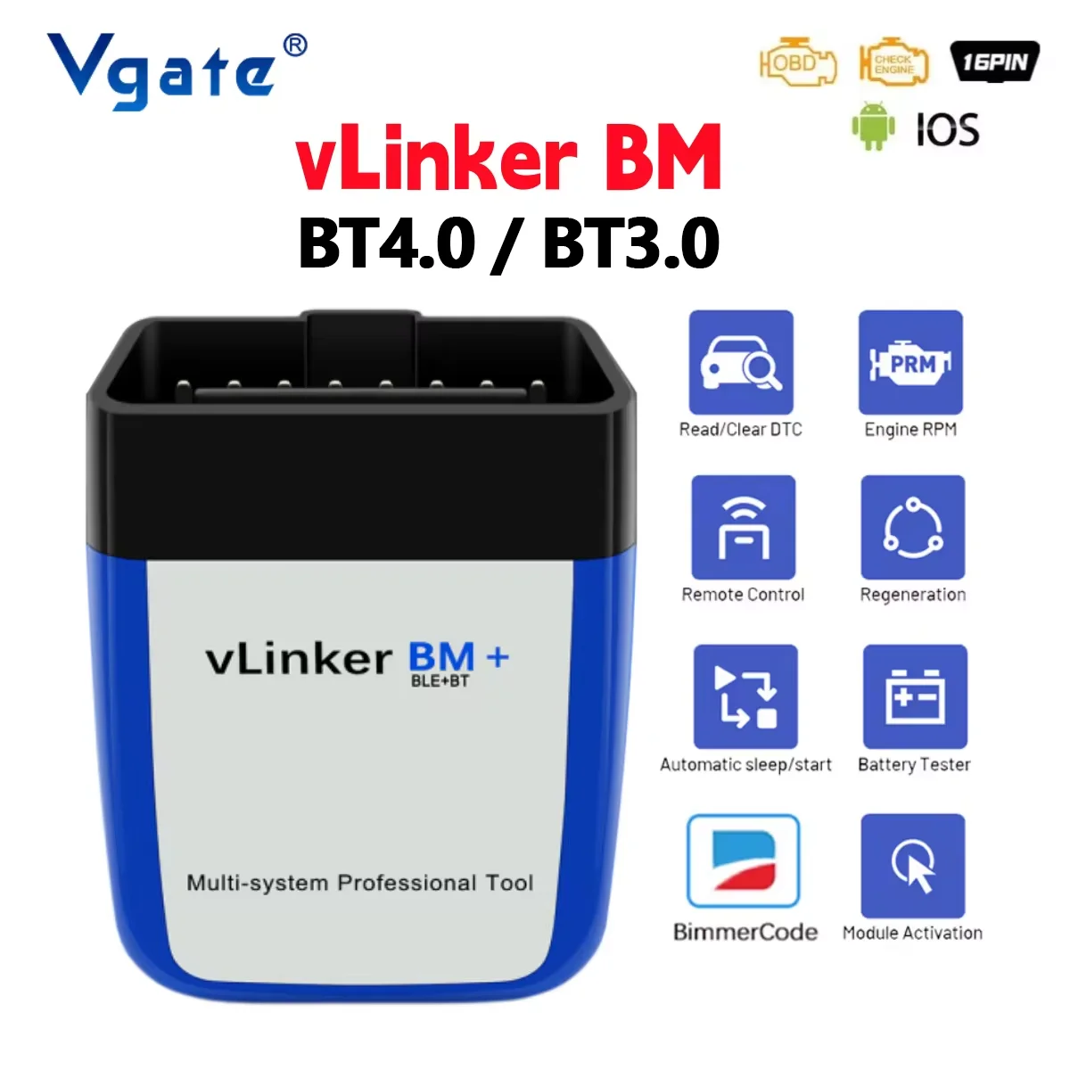 Vgate vlinker bm elm327 für bmw auto scanner bluetooth 4,0 für android ios obd2 auto diagnose tool bimmer code pk elm v1 5