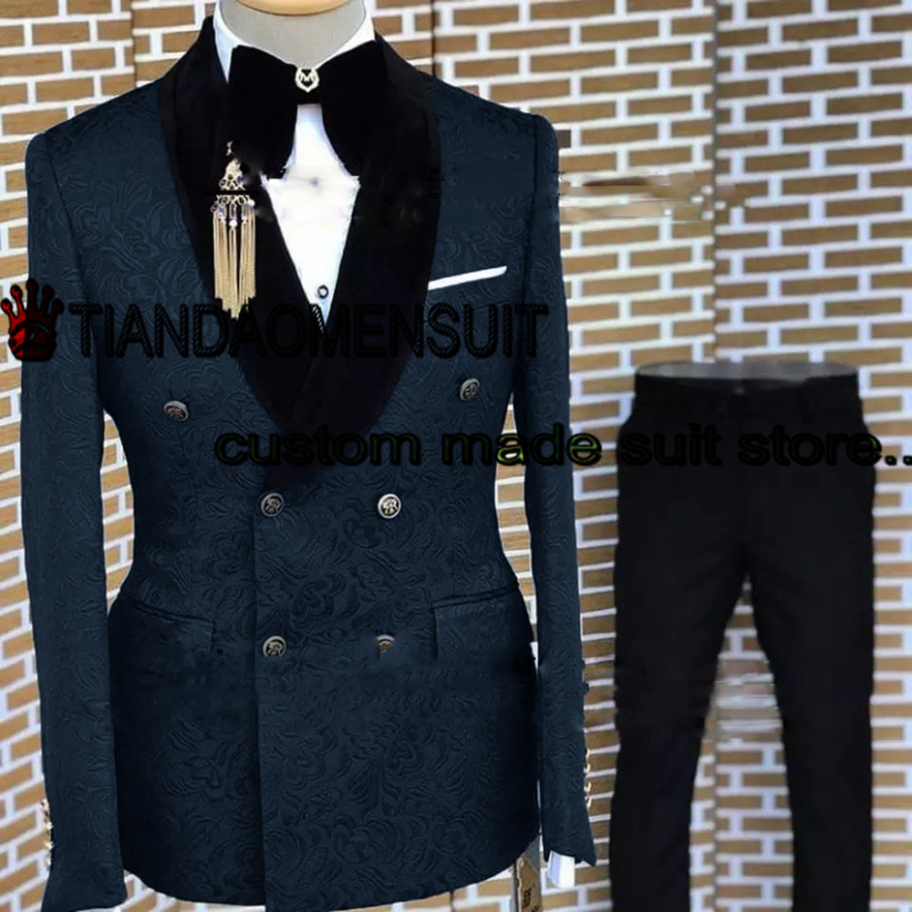 ชายชุด2ชิ้นงานแต่งงาน Tuxedo เจ้าบ่าวเสื้อคู่ชุด Jacquard อย่างเป็นทางการ Blazer กางเกง Conjuntos De Chaqueta
