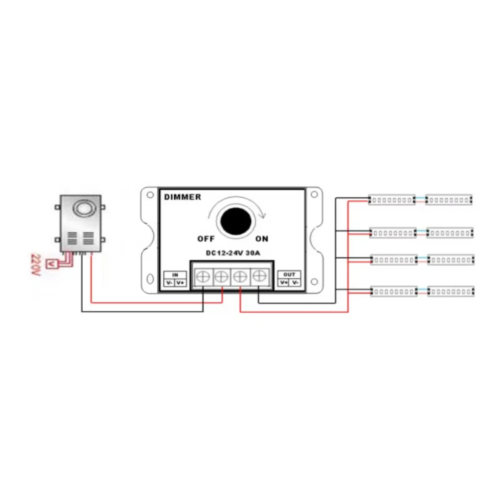 Ściemniacz LED DC 12V 24V 8A/30A Regulator Jasności do Samochodu Kampera Jednokolorowych Taśm LED Ściemnianie LED