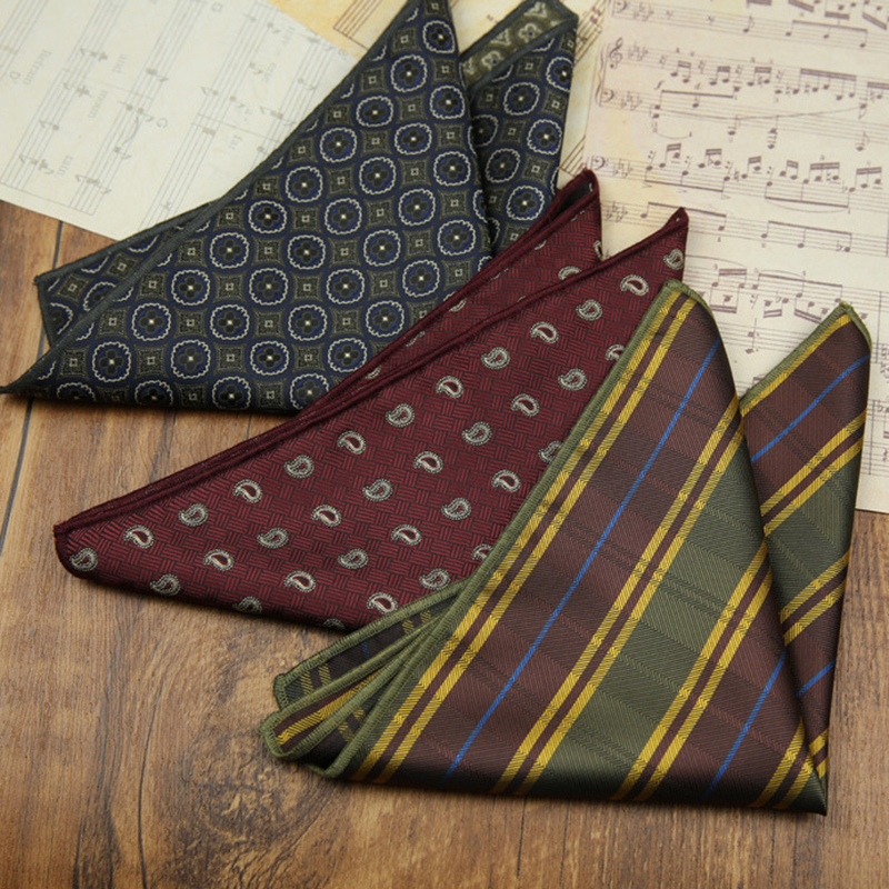 23 cm Nieuwe Klassieke Gestreepte Pochet Mannen Formele Pak Accessoires Polyester Groene Stippen Zakdoek Bruiloft Mode Hanky Gift
