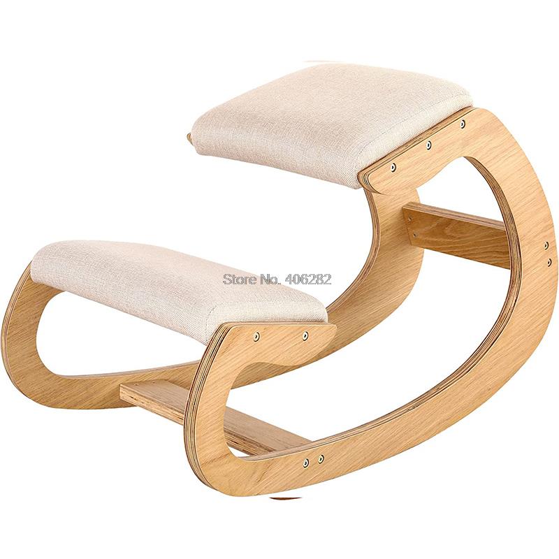Cadeira ergonômica ajoelhada com almofada grossa, cadeira de escritório para casa, melhorando a postura corporal, cadeira de computador com balanço de madeira