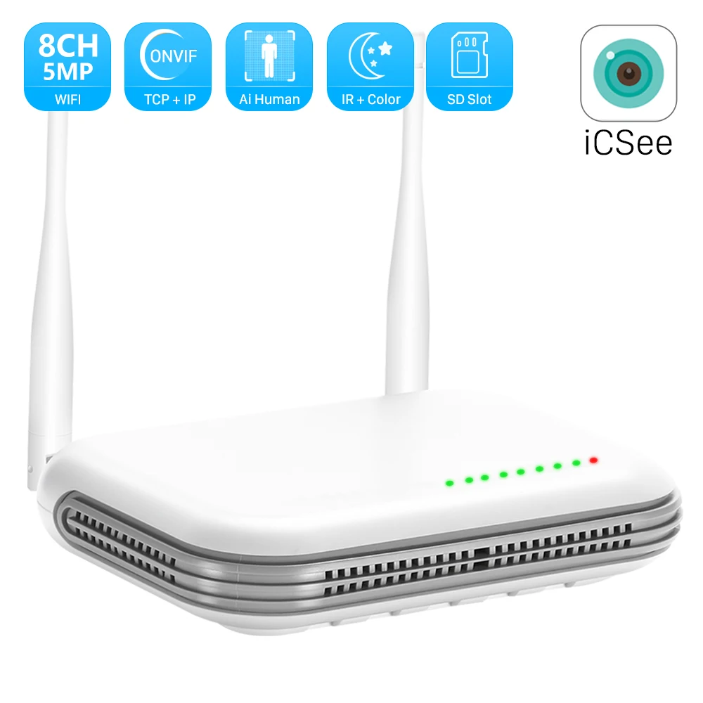 Wifi NVR Mini 8CH 5MP XMeye grabadora de vídeo WIFI para sistema de seguridad inalámbrico cámara IP soporte detección facial ranura para tarjeta TF