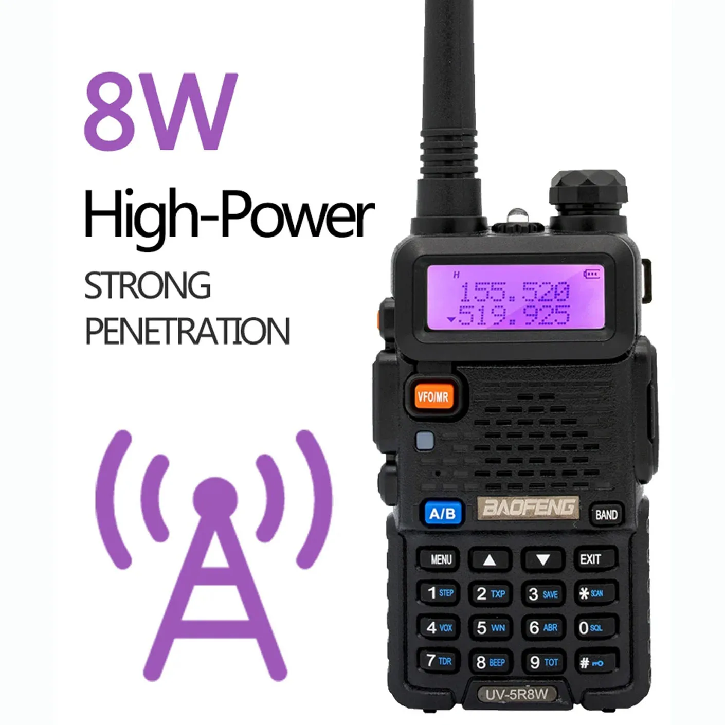 4 Uds Baofeng 8W Walkie Talkie de alta potencia de doble frecuencia 128CH portátil UV-5R Walkie Talkie bidireccional