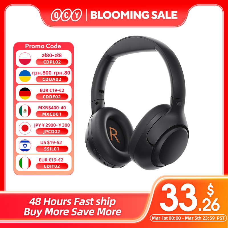 QCY-auriculares inalámbricos H3 ANC, cascos por encima de la oreja con Bluetooth 5,4, Audio de alta resolución, 43dB, híbridos, cancelación activa de ruido, 60H