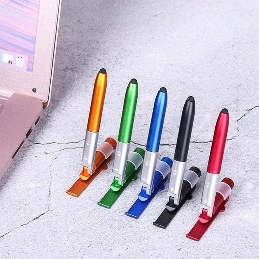 4 In 1 다기능 볼펜 LED 라이트 접이식 전화 홀더 야간 읽기 쓰기 연필 사무실 학교 학생 문구