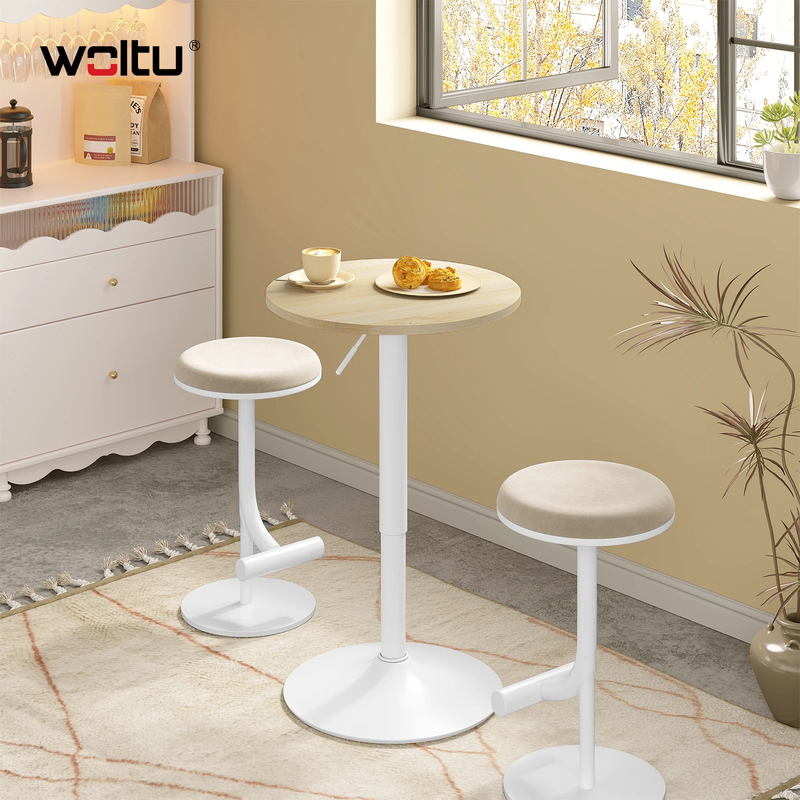 WOLTU Swivel Bar BistroTable MDF Okrągły stół imprezowy z regulacją wysokości 70-91 cm do jadalni Patio Dom Kuchnia Balkon