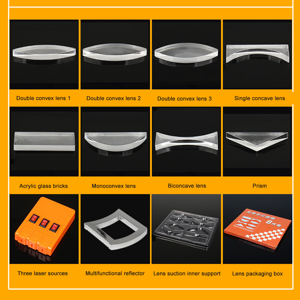 Conjunto de experimento de óptica geométrica, kit de lentes ópticas convexas, lente côncava, refração de luz, ensino de física, presente de ciências para crianças