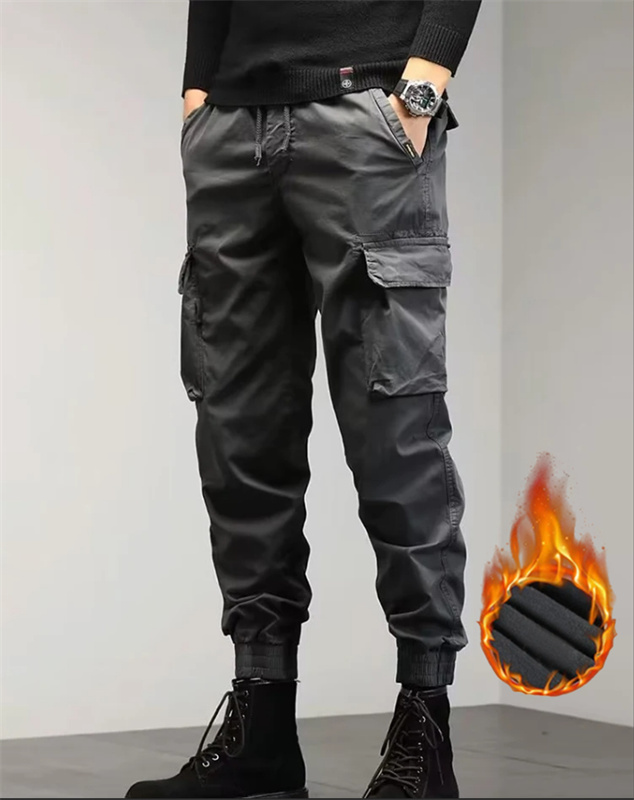 Pantalones de algodón de invierno bonitos y gruesos a prueba de viento para hombres con forro polar añadido y pantalones gruesos y cálidos usados en la parte superior con ba de algodón puro