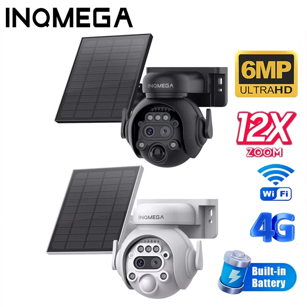 INQMEGA 6MP 12X cámara Solar cámara de seguridad exterior 7800mAh batería recargable 5W Panel Solar PIR detección humana cámara PTZ