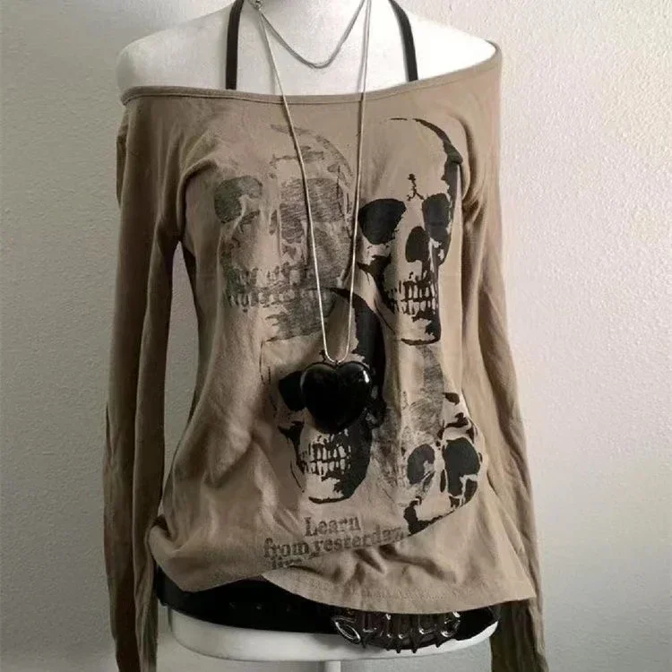 2000 年代アメリカンヴィンテージゴシック黒人女性 Tシャツパンクスタイルグラフィックグランジ Tシャツ原宿 Y2k 長袖トップスストリート