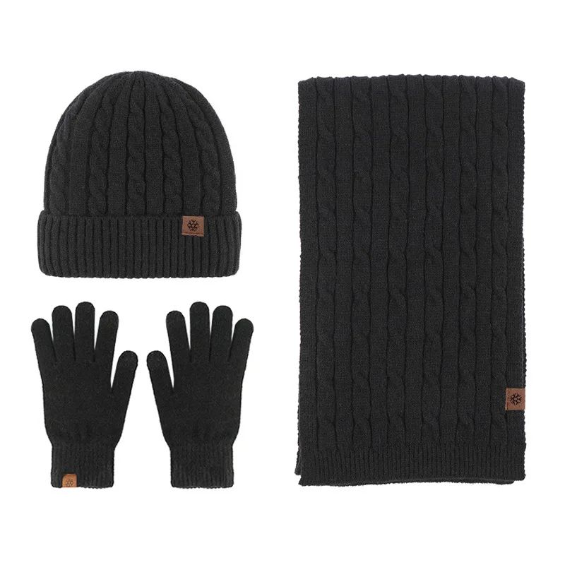 3PCS Winter New Knitted Hat Scarf and Gloves Three-piece Set  Winter Women's Cold-proof and Warm Scarf Three-piece Set for Men