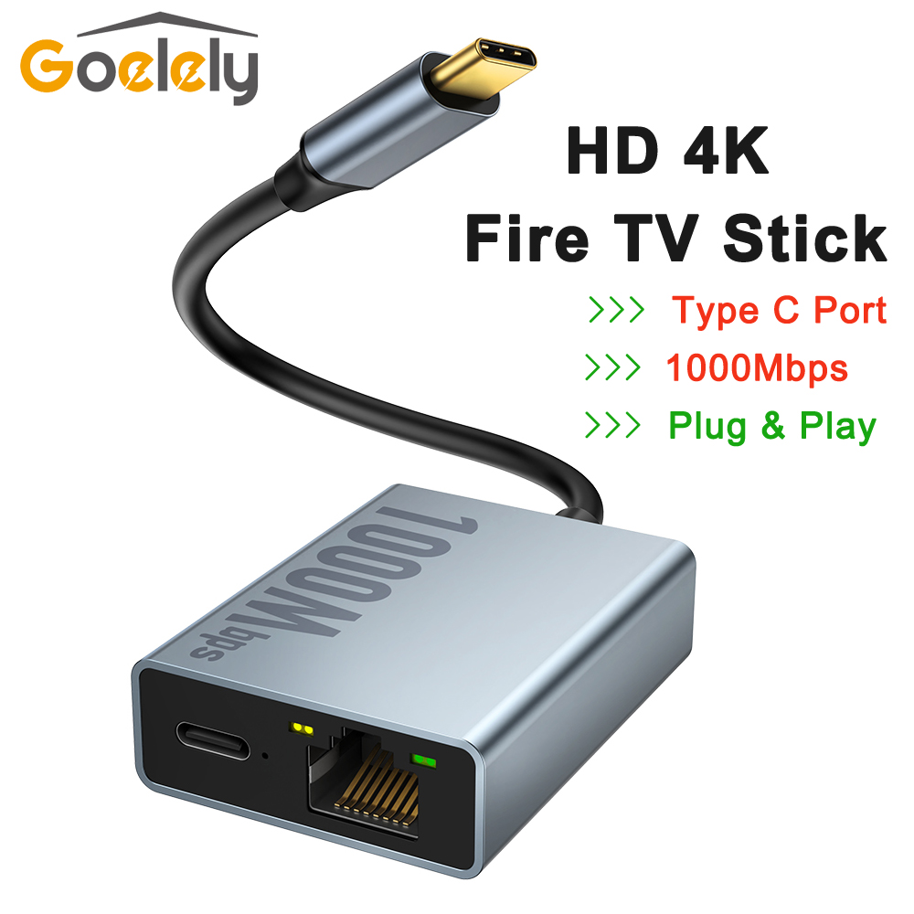 Goelely-tarjeta de red externa RJ45 de 1000Mbps, Puerto tipo C, 4K Fire TV Stick, indicador LED, adaptador Ethernet Plug & Play para Smart TV