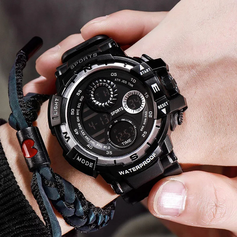 Reloj Digital militar para hombre, relojes deportivos para exteriores, reloj de pulsera electrónico resistente al agua con cronógrafo luminoso para estudiantes