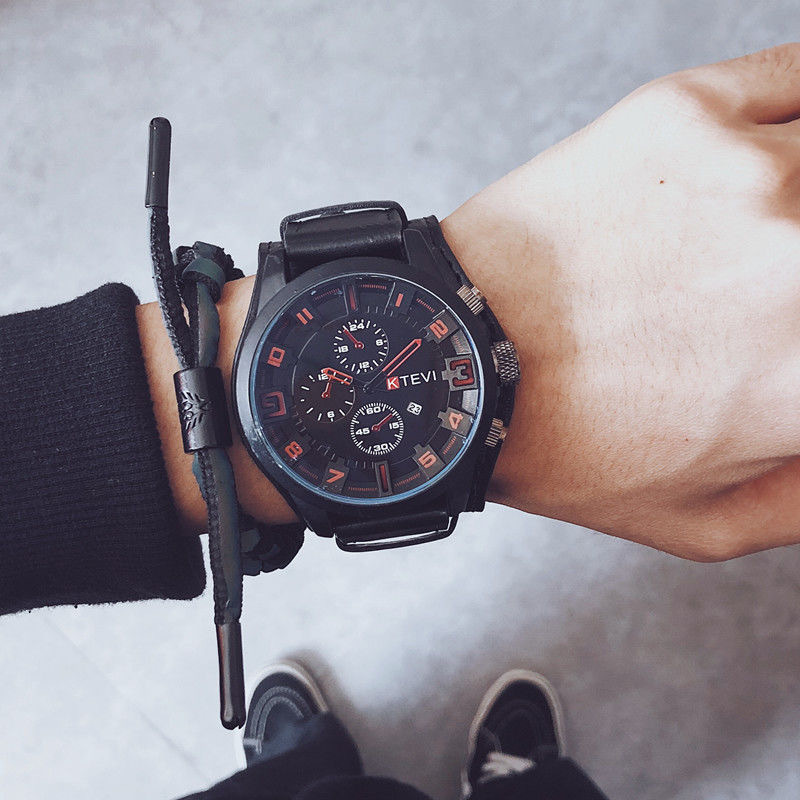 Retro นาฬิกาผู้ชาย High-end Luxury Man นาฬิกาสายหนัง PU วันที่ธุรกิจควอตซ์นาฬิกา Big Dial ทหารนาฬิกาข้อมือยุทธวิธี