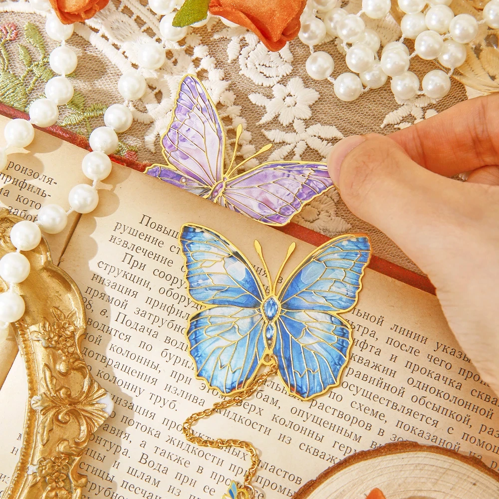 Mini segnalibro in metallo a farfalla carina con design a catena e lamina d'oro, porta pagine a libro a farfalla, segnalibro vintage per aiutare la lettura