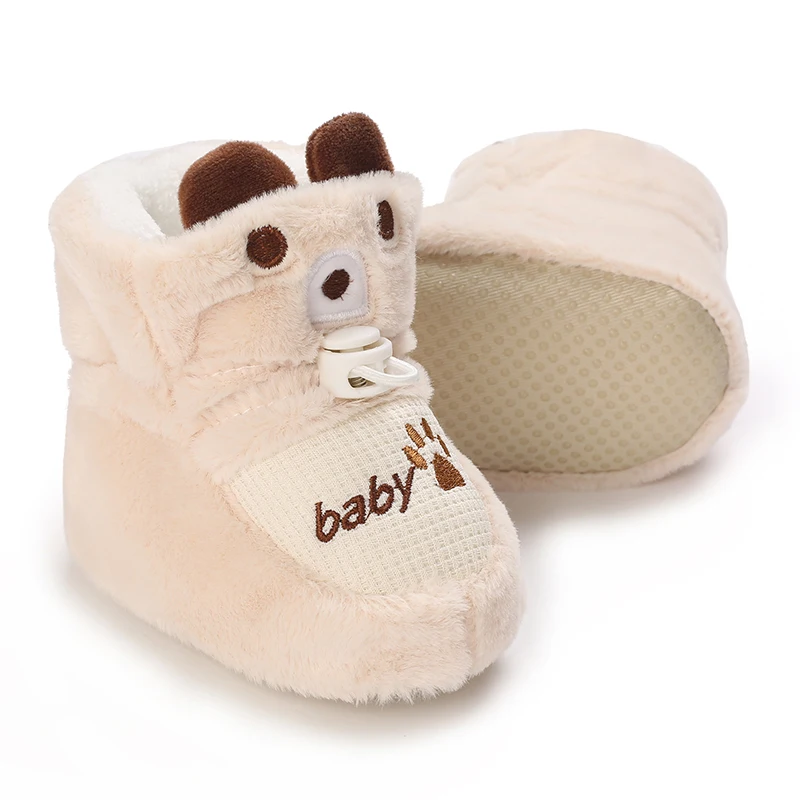 Desenhos animados todos os algodão damasco colorido urso bebê sapatos de algodão com isolamento de pelúcia e solas macias para sapatos de caminhada do bebê