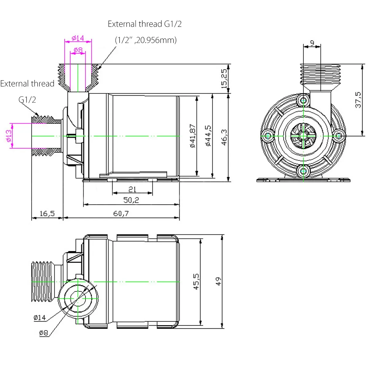 Bomba submersível silenciosa com motor sem escova, dc12v, dc24v, 1/2 ", 800l/h, elevador de 6m, bomba de reforço de chuveiro com plugue à prova d'água de 2,3 pinos