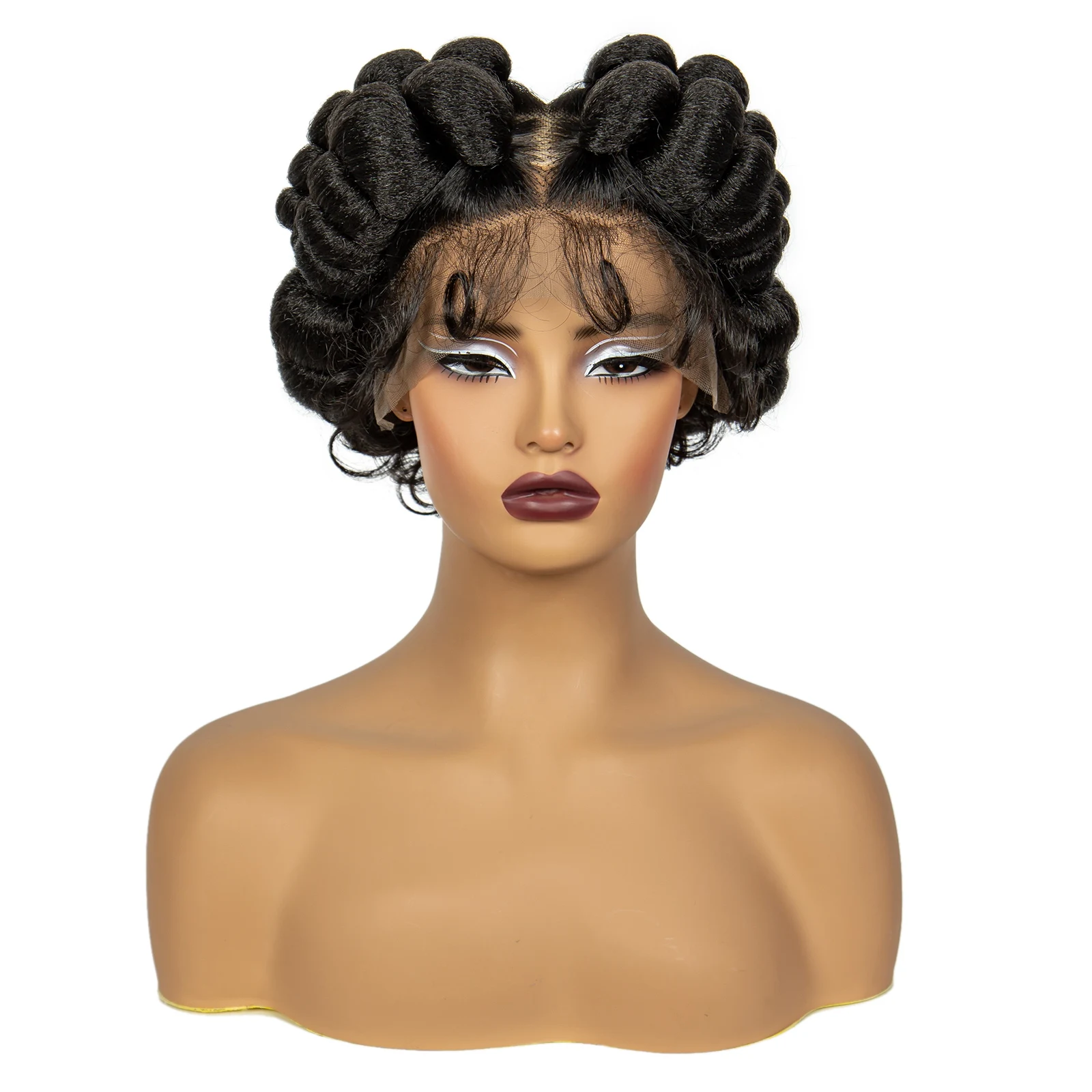 Perucas sintéticas feitas à mão com renda completa, perucas curtas e fofas de renda trançada natural para mulheres negras, perucas sem nós