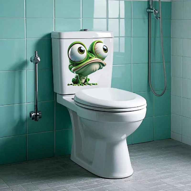 MT1153 #   Pegatina de baño de rana de dibujos animados, autoadhesiva, impermeable, calcomanía para baño, decoración del hogar y el hogar, calcomanías autoadhesivas para coche