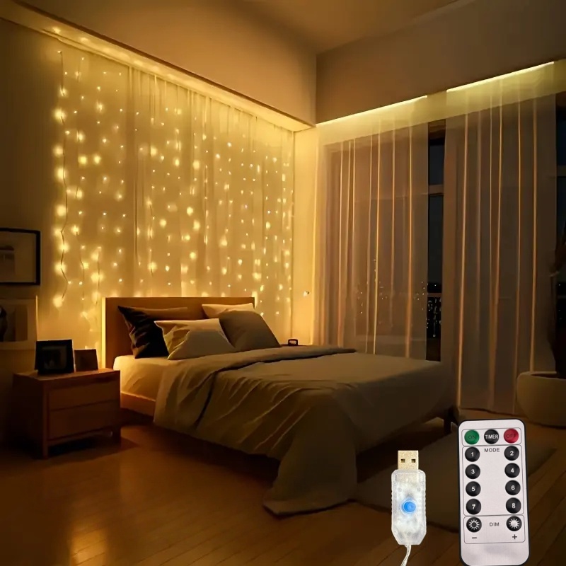USB-Weihnachts-LED-Vorhangleuchten, Feenvorhangleuchten für den Innenbereich, geeignet für Schlafzimmer, Hintergrundfenster, Urlaubsbeleuchtung