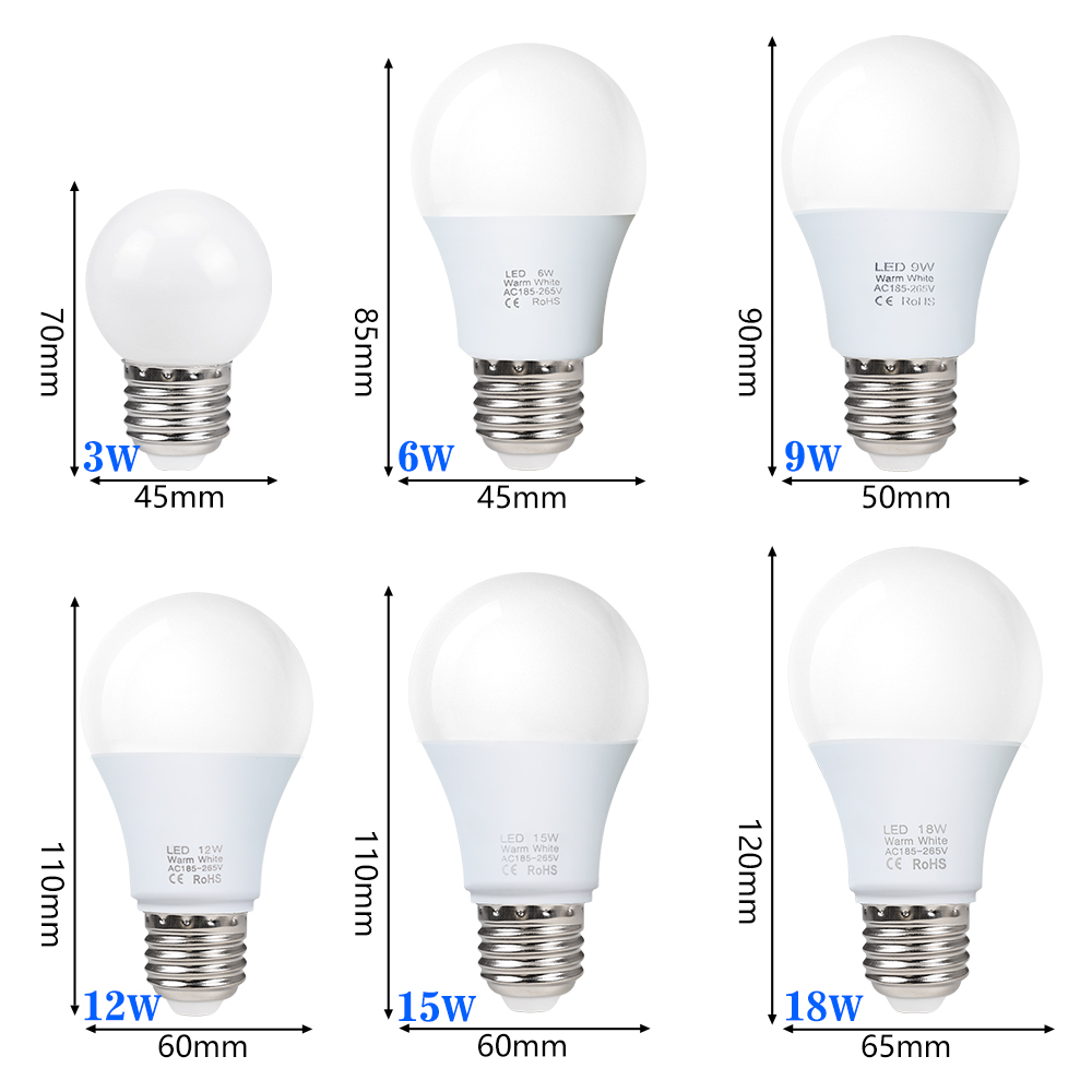 3W 6W 9W 12W 15W 18W LED ampoule lampes E27 Lampada LED ampoule AC 220V-240V Smart IC haute luminosité Bombilla lampe projecteur