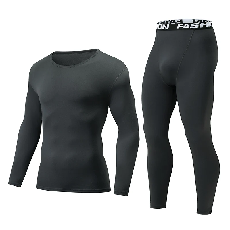2-częściowy jesienno-zimowy modny zestaw bazowy w jednolitym kolorze Slim Fit Sport Fitness Spodnie z długim rękawem Ciepły zestaw bielizny