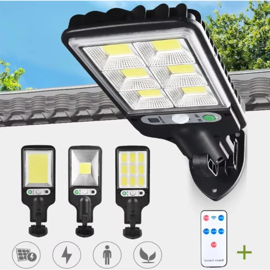 Dimmable Solar Remote Control LED Courtyard Wall Lamp 3 Light Modes Human Body Induction Garden Terrace Garage Door Street Lamp