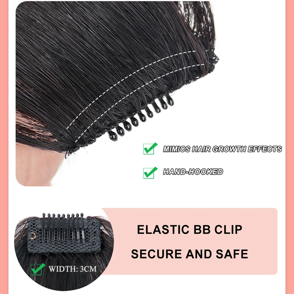 Natural Brown Wispy Bangs para Mulheres, Grampo de Cabelo na Franja com Templos, Hairpiece, 100% Cabelo Humano, Air Bang