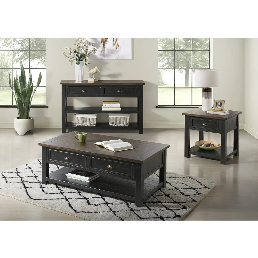 Couchtisch aus Massivholz, Schwarz mit brauner Platte, 19"T x 50"B x 28"H