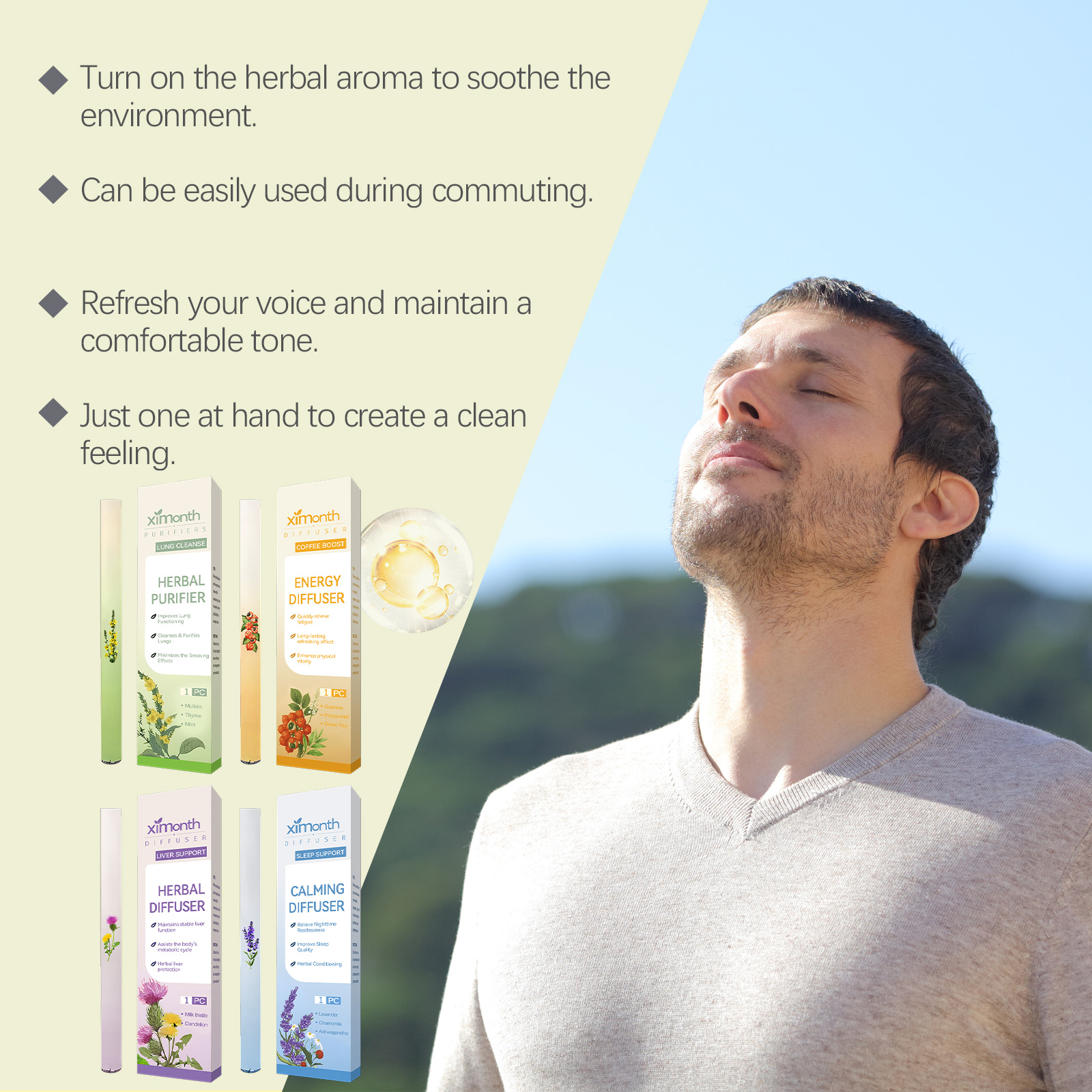 Herbal Diffuser Lung Cleanse Detox Stick Menthol Refreshing Mind Enhance Breathing Aromatherapy Relaxing Body Improve Sleep Aid