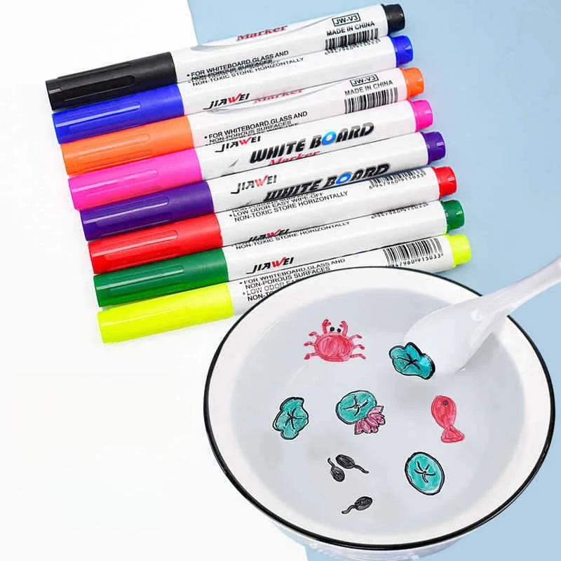 ลอยปากกาสนุกวันหยุดเด็กปริศนาน้ําวาดระงับปากกาที่มีสีสัน Erasable ปากกาไวท์บอร์ด Graffiti Drawing ปากกา
