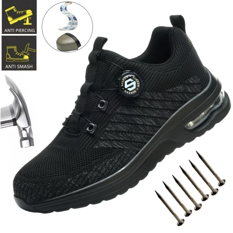 Stivali da lavoro con fibbia rotante Punta in acciaio di sicurezza Scarpe antinfortunistiche traspiranti da uomo Scarpe indistruttibili di marca Scarpe da ginnastica da lavoro a prova di foratura