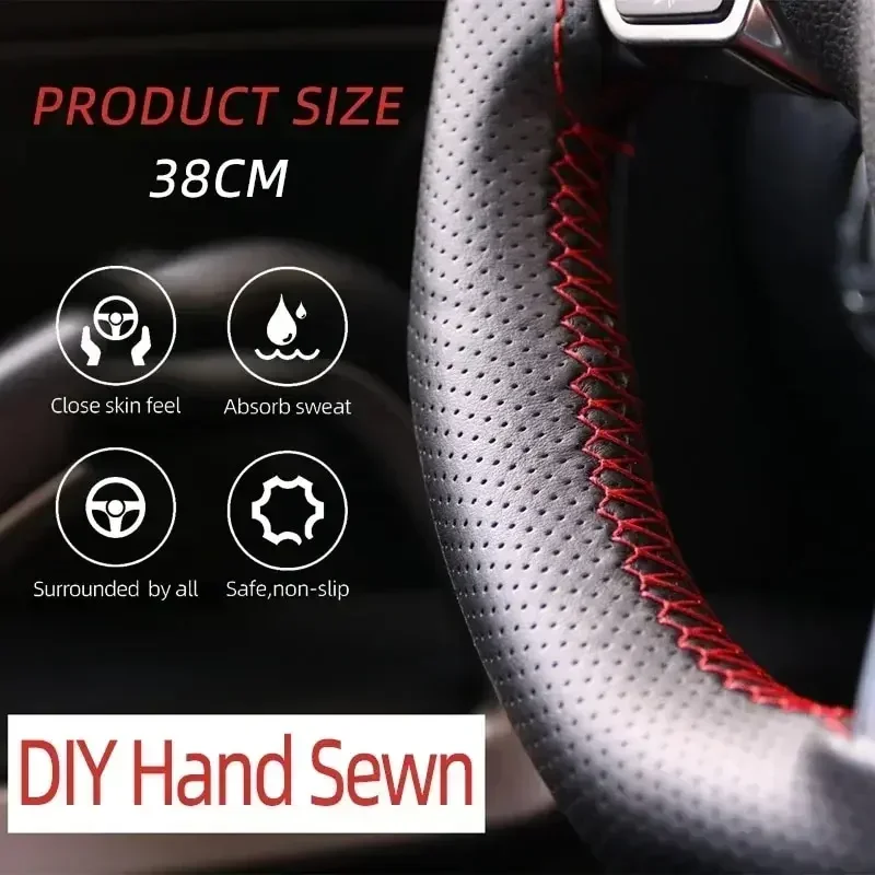 Car Steering Wheel Cover Needles And Braid Thread Artificial Leather Car Covers Suite 2 Color DIY Texture Soft Auto Accessories