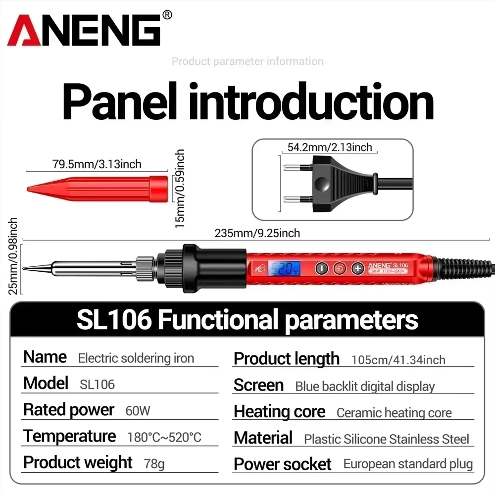 ANENG SL106 ชุดหัวแร้งเชื่อมอุปกรณ์ US/EU ปลั๊กปรับอุณหภูมิเชื่อมบัดกรีซ่อมชุดบัดกรีเครื่องมือ
