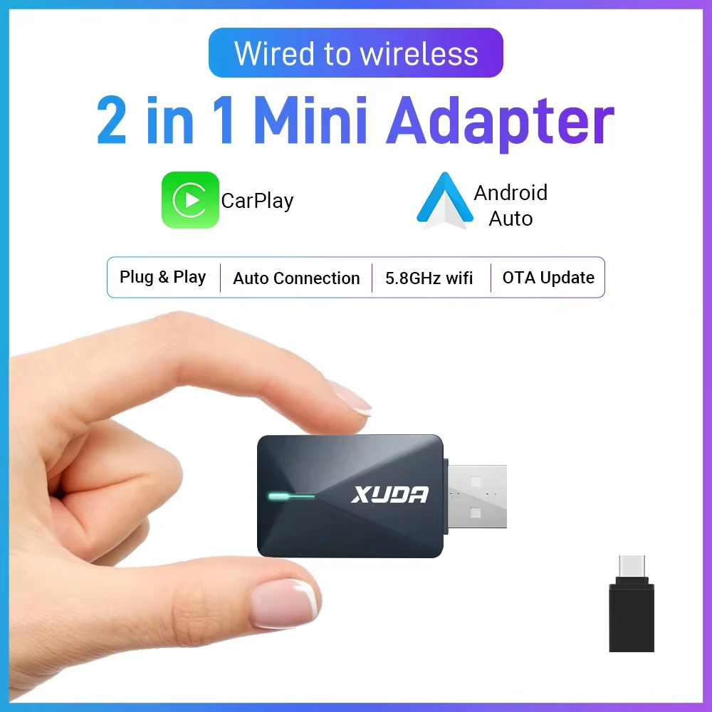 XUDA-Mini adaptador inalámbrico 2 en 1 para Android, dispositivo inteligente con conexión rápida, Bluetooth, WiFi, Plug And Play, 2025