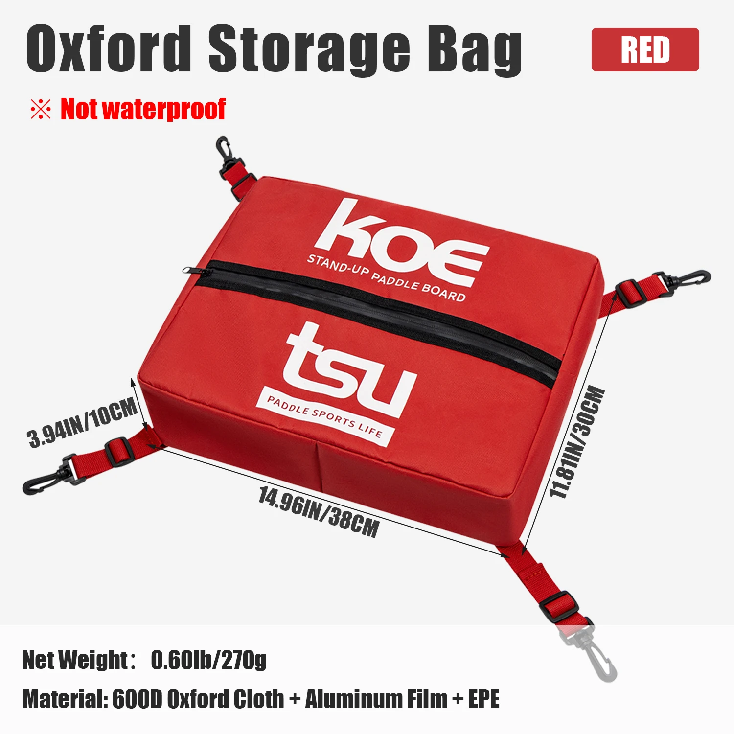 KOETSU Paddleboard Deck Bag - Elastic Mesh Storage for SUP/Kayak, Black/Red/Blue (15.75x11.81in)