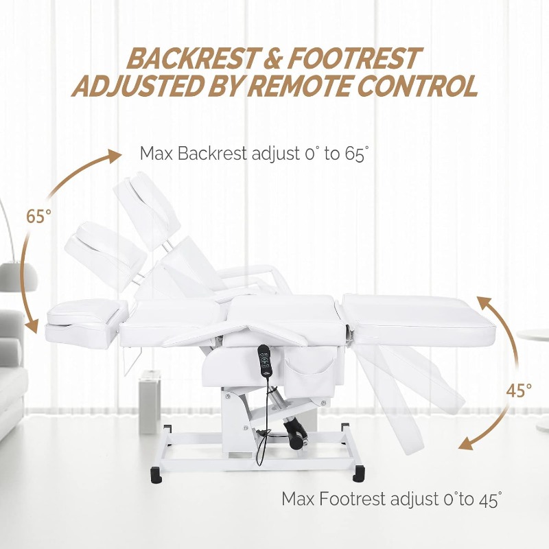 Fully Electric Salon Facial Bed Chair, Multi-Purpose Massage Tattoo Lash Waxing Table, Height Backrest Footrest Adjustable