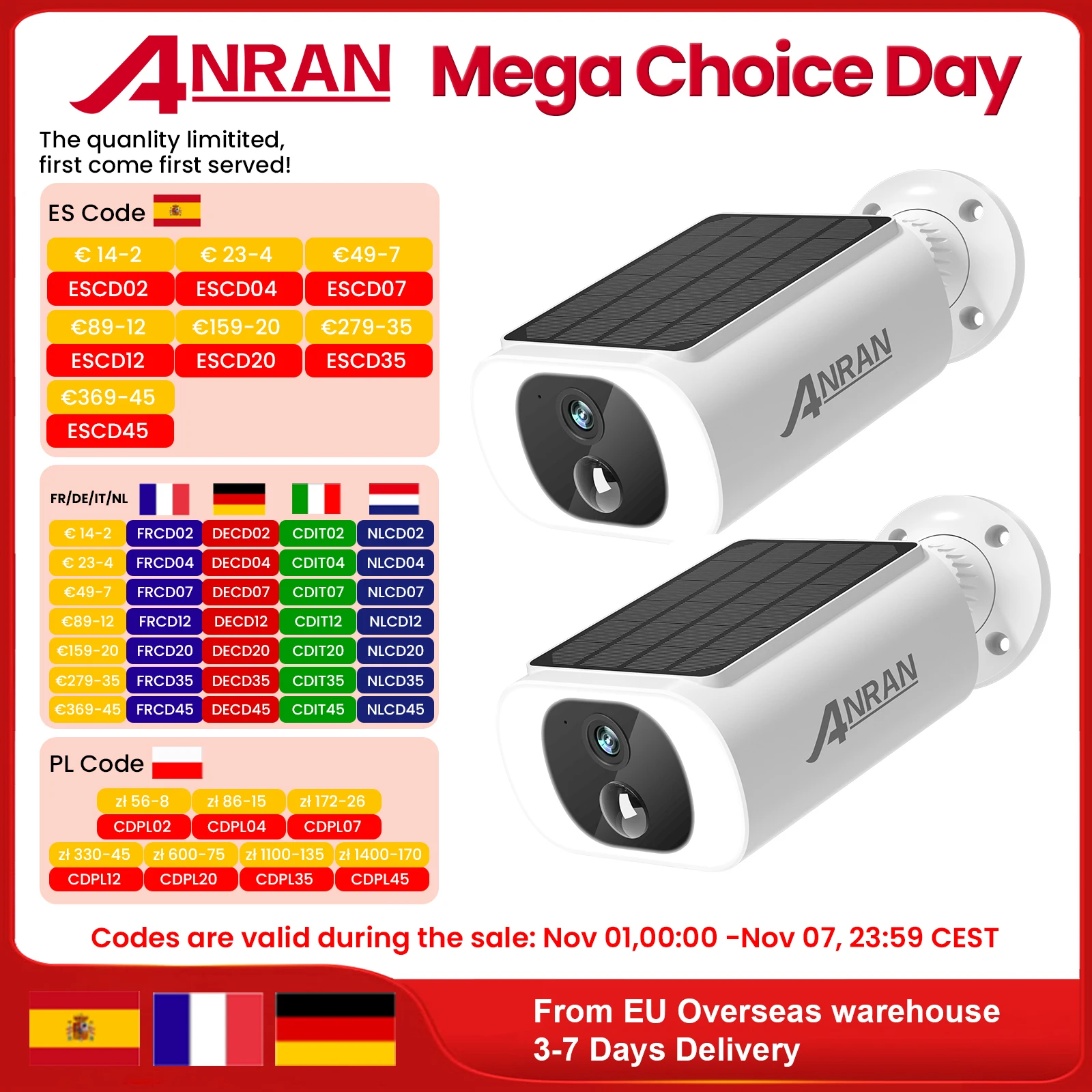 ANRAN 2/3/4 PCS Outdoor Wireless WIFI Kamera 2,4G 3MP Batterie Solar Sicherheit Kamera Flutlicht Farbe Nachtsicht lokalen Alarm