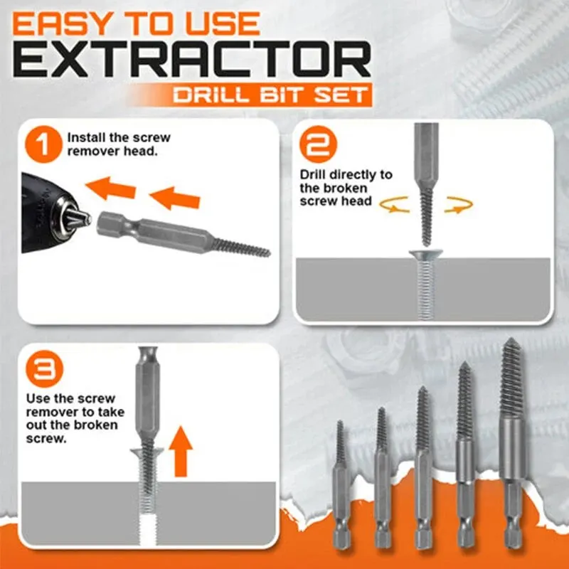 5PC Hexagonal Handle Broken Head Screw Extractor Power Tool Accessory Hexagonal Broken Thread Extractor Thread Set
