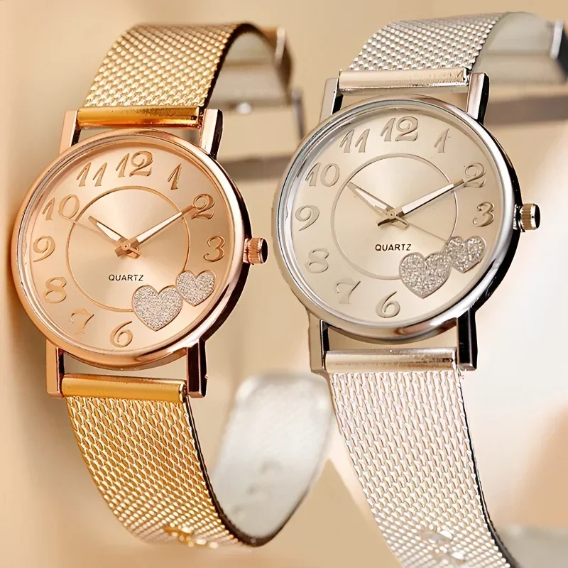 Reloj elegante con esfera de corazón de oro rosa para mujer, temperamento Simple, resistente al agua, relojes de lujo para mujer de alto nivel